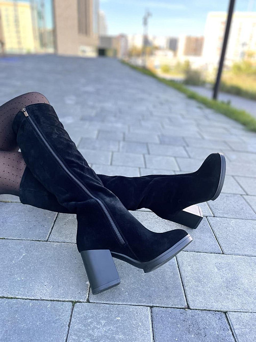 Valiente Чоботи жіночі VALIENTE чорні замша натуральна висота 41см обхват 35-38см каблук 8см (2 Коломия - фото 3