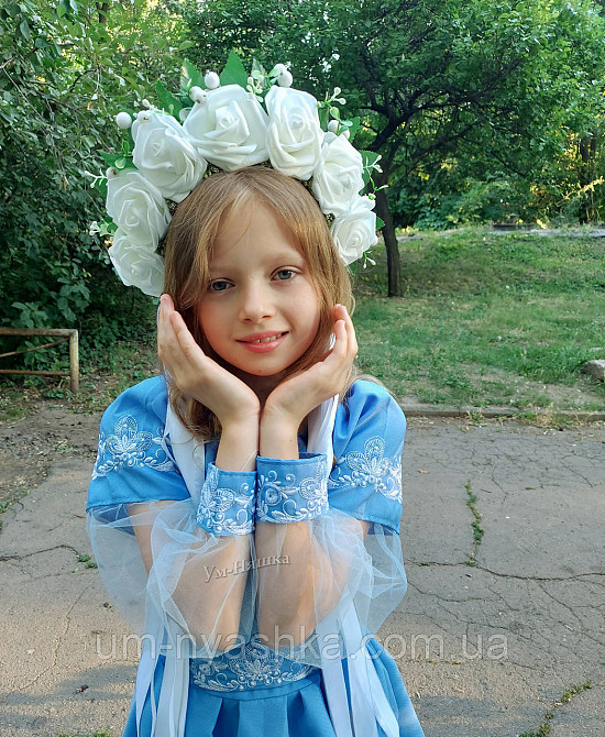 Ободок обруч з квітами "Сценічний білий" зі стрічками Кривий Ріг - фото 3