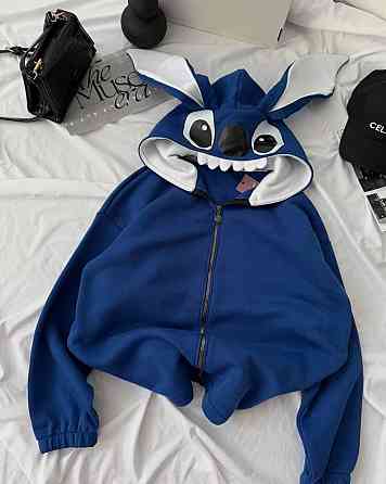 Женский теплый оверсайз худи с ушками в виде любимца Стча трехнить на флисе Одесса