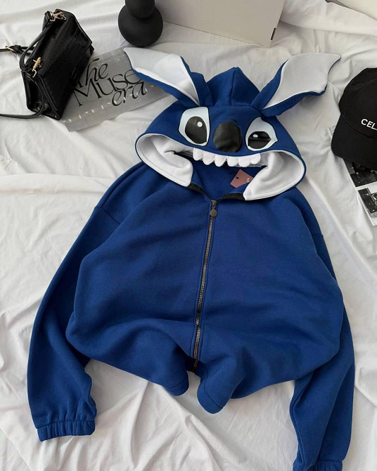 Женский теплый оверсайз худи с ушками в виде любимца Стча трехнить на флисе Одесса - изображение 1