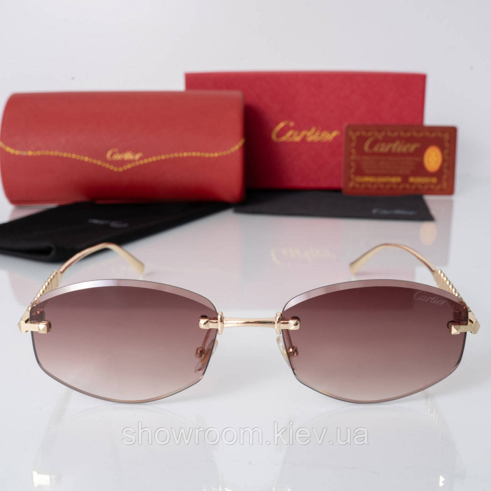 Жіночі сонцезахисні безоправні окуляри Cartier (803) gold Київ - фото 4