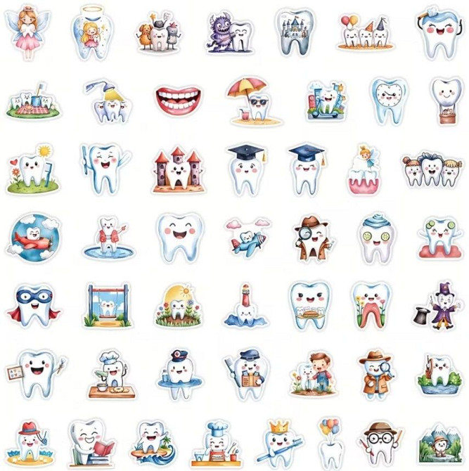 Набор стикеров зубчики – 50 шт, милые наклейки для декора Киев - изображение 3