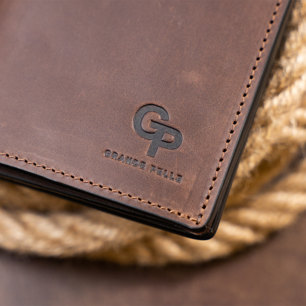 Вертикальный бумажник матовый на магнитной кнопке GRANDE PELLE 11314 Шоколадный Киев - изображение 8