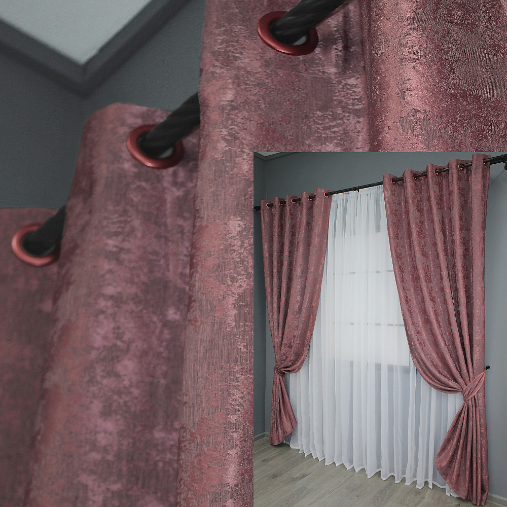 Комплект штор на люверсах VR-Textil Жаккард Sultan YL № 1209ш Малиново-серый 150х250 см 2 шт (37-0064) Киев - изображение 1