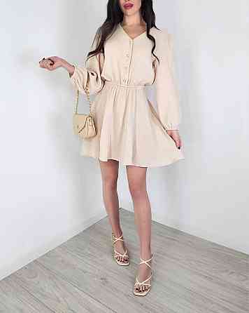 Женское легкое мини платье из натуральной ткани муслин Беж, 48/52 Одесса