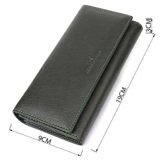 Стильний гаманець у два складення з натуральної шкіри ST Leather 23066 Зелений Київ