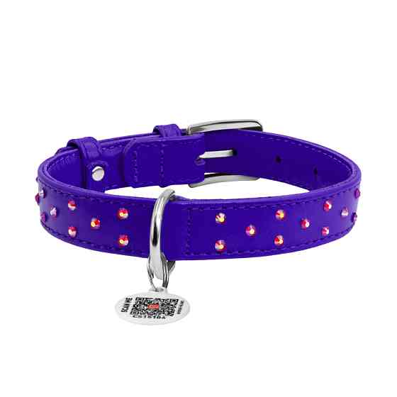 Нашийник для собак шкіряний WAUDOG Glamour з QR паспортом, з клейовими стразами, Ш 20 мм, Дов 3 Коломыя