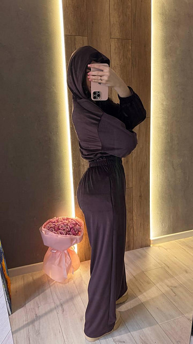 Жіночий стильний повсякденний комбінезон велюр плюш Шоколад, 42/44 Одеса - фото 4