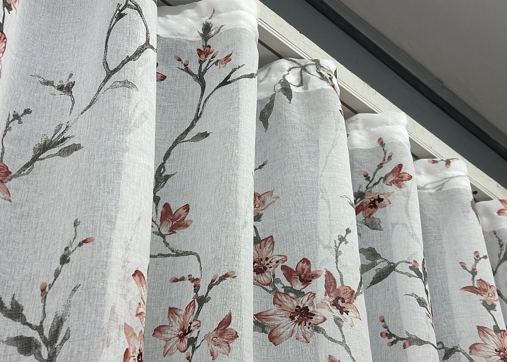 Тюль VR-Textil 1539т Flora Батист Белый с терракотово-серым 400х270 см (42-1178) Киев - изображение 8