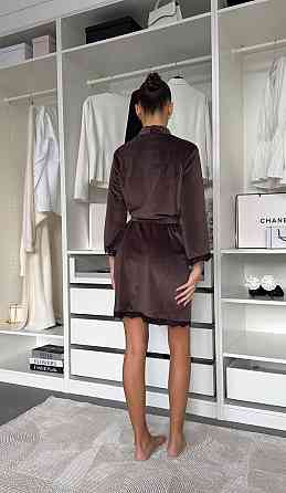 Женский халат на запах с кружевом велюр Шоколадный, 48/52 Одесса