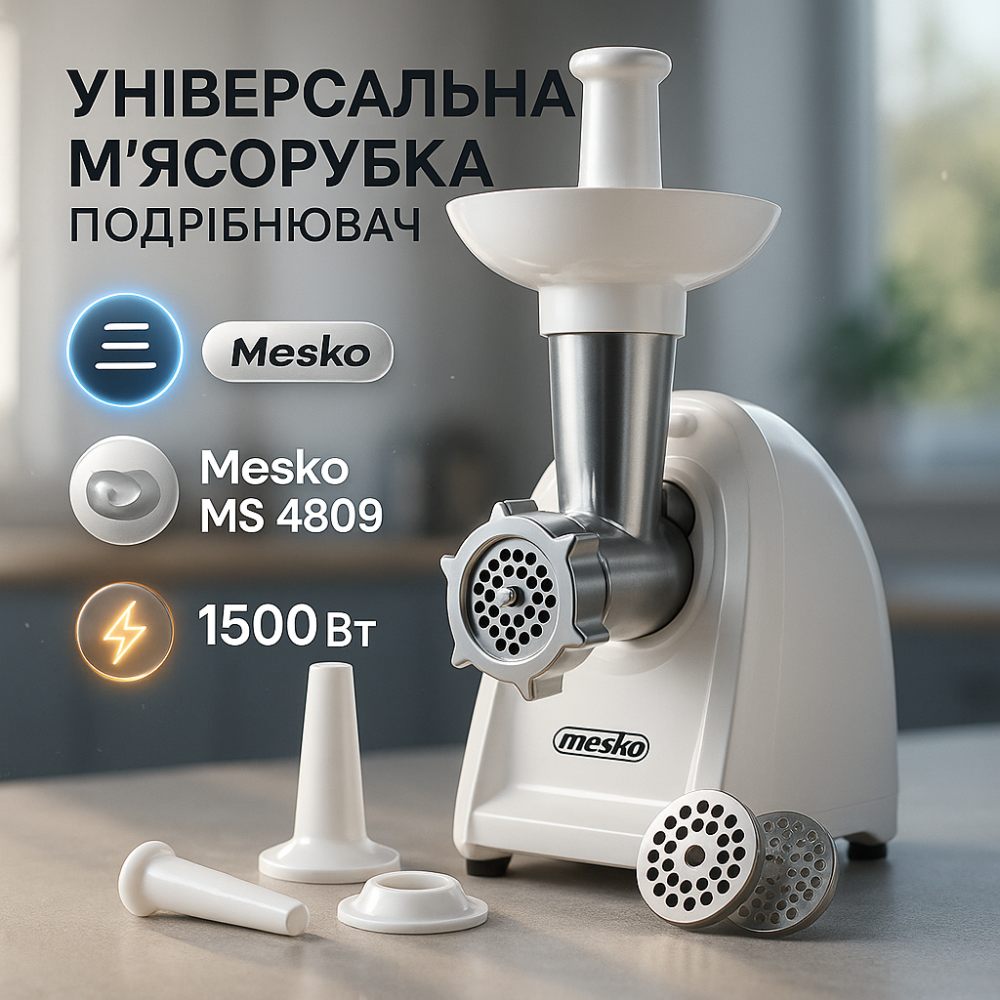 М'ясорубка з нержавіючої сталі з насадками Mesko MS 4809 1500Вт, М'ясорубки хорошої якості YG-14 Львів - фото 14