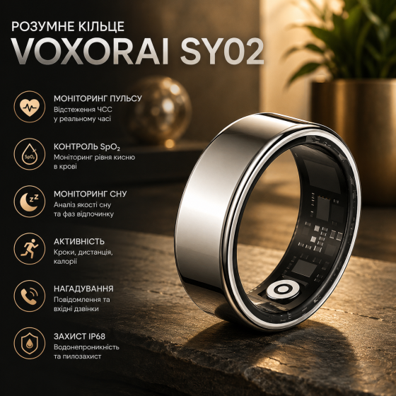 Уценка Умное кольцо VoxorAI SY02 серебристое, мониторинг пульса, SpO₂, сна и активности, напоминания о звонках, IP68 Киев
