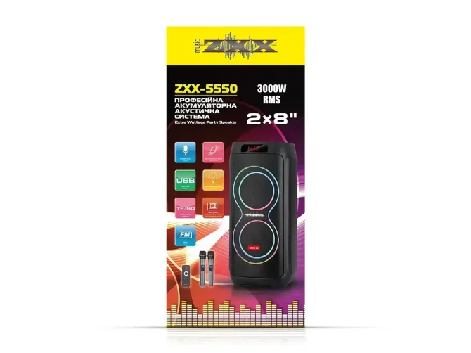 Портативна акустична колонка ZXX-5550 80Вт 2x8" TWS/FM/USB/TF/BT/LED/2MIC караоке Одеса - фото 2