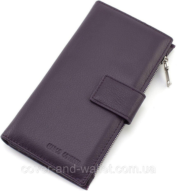 Фіолетовий жіночий гаманець купюрник із натуральної шкіри з монетницею на блискавці Marco Coverna Київ - фото 1