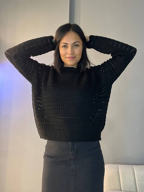 Свитер женский MIX RAY 6766 ажурная вязка прозрачная сетка паутинка, черный, one size Киев - изображение 9