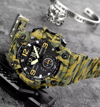 Чоловічий спортивний наручний годинник Skmei 1965 (Зелений камуфляж) Київ