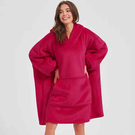 Плед толстовка с капюшоном (100х80см) HUGGLE HOODIE, Малиновый / Плед-худи / Оверсайз толстовка плед с капюшоном Киев