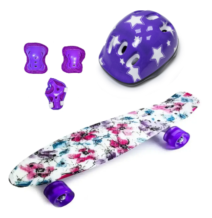 Комплект скейтБорд Penny Board. Маки + защита + шлем. Колеса при катании светятся Одесса