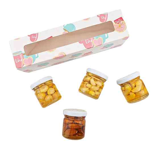 Чашечка пінал 20*5 см з віконцем з 4 шт по 50 грамів горіхи з медом Одеса