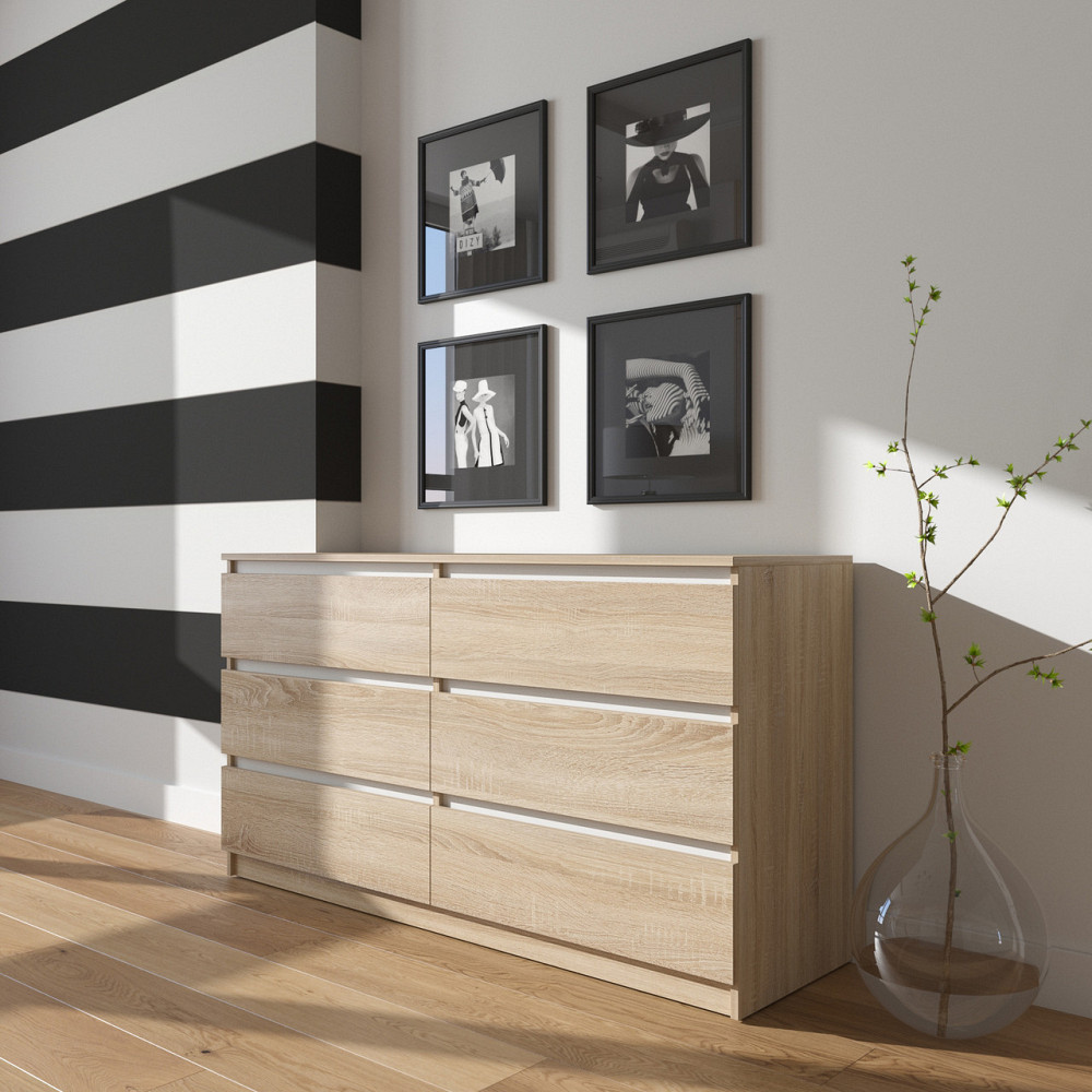 Комод VAYS R-7 Дуб Сонома-Білі планки, 6 шухляд без ручок, ЛДСП, 140×40×75 см– для дому, офісу, вітальні, спальні Львів - фото 1