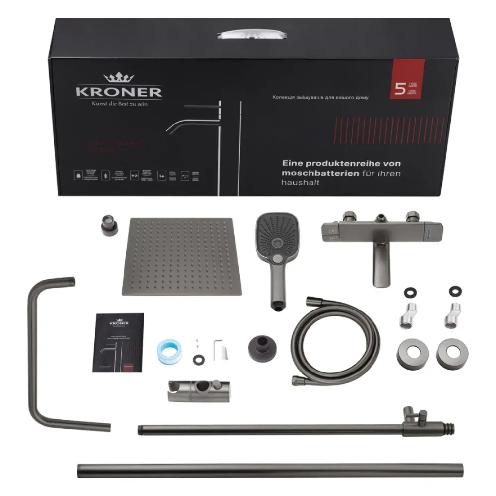 Душева система пристінна з виливом Kroner KRP Makon - GRP063 графіт Київ - фото 9