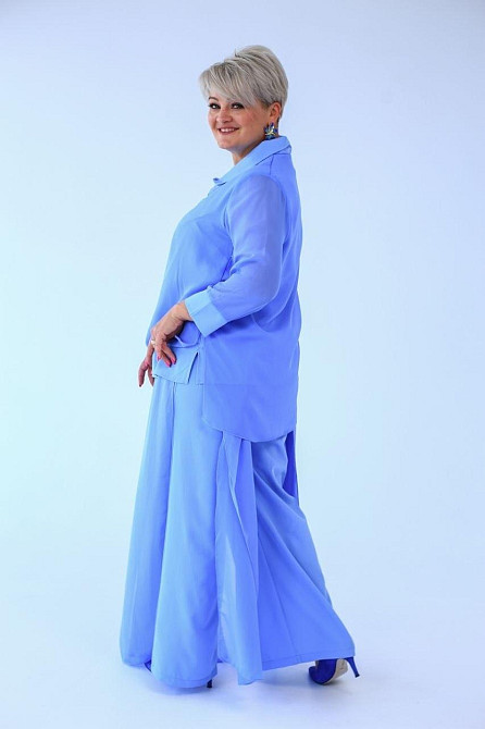 Костюм двойка из софта и шифона, свободный крой, шифоновый слой, голубой, размер 48/50 Лубны - изображение 4