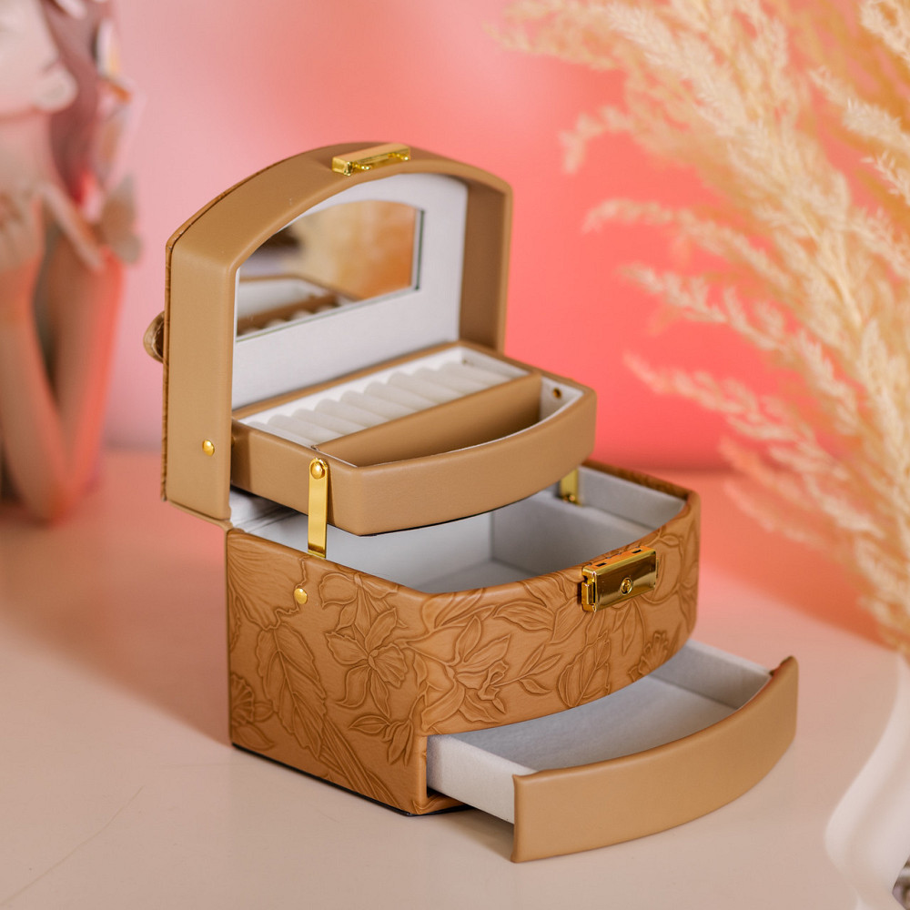 Шкатулка для украшений из эко кожи 3 яруса с замком органайзер для ювелирных изделий HP-5-23BR Киев - изображение 8