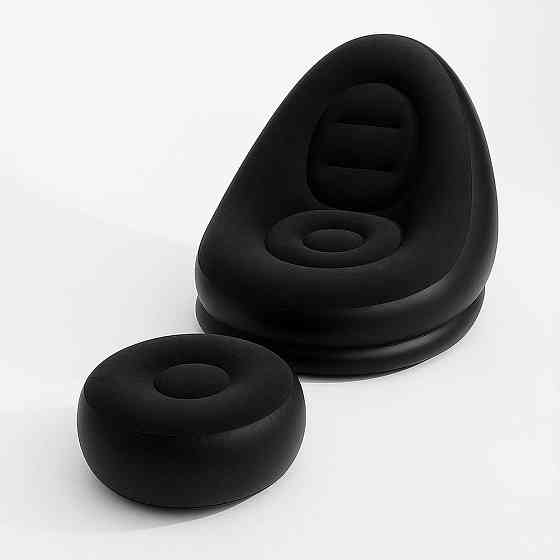 Надувное кресло с пуфиком 2в1 (116х98х83см, до 100кг) Air Sofa + насос, Черный Київ