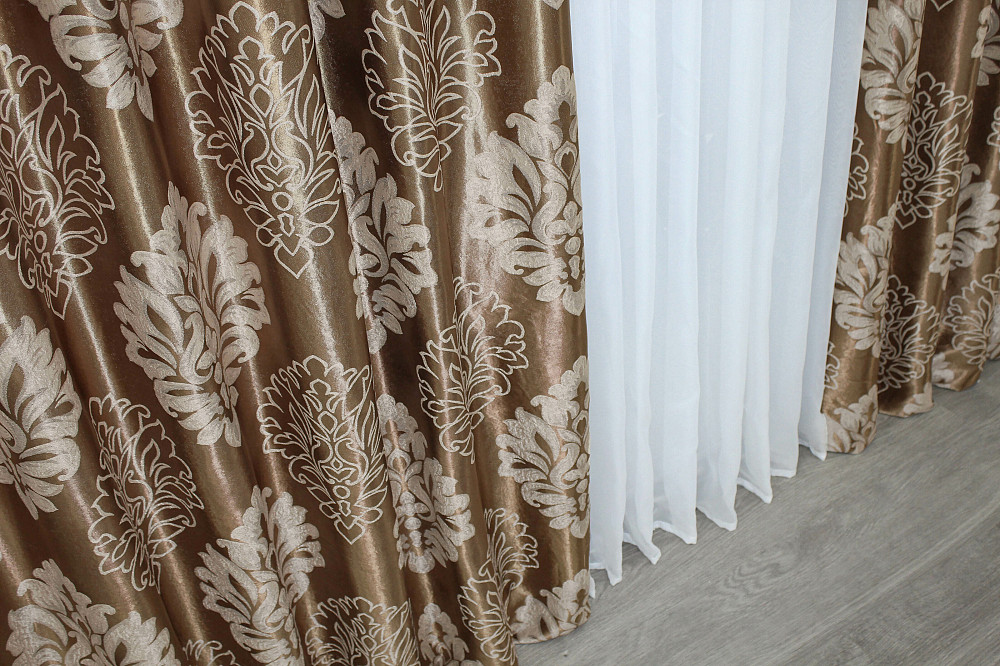 Комплект готовых штор VR-Textil Блэкаут-софт Корона № 1278ш(А) Коричневый с капучино 150х270 см 2шт (33-0124) Киев - изображение 7