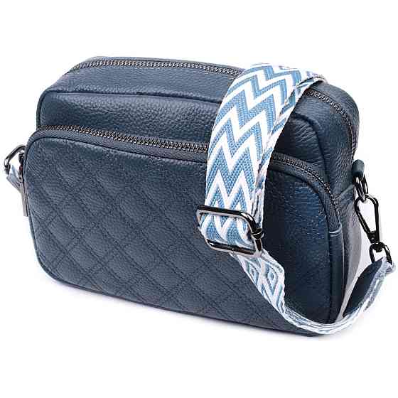 Стильная женская сумка прошитая ромбами на лицевой стороне из натуральной кожи Vintage 22636 Синяя Киев