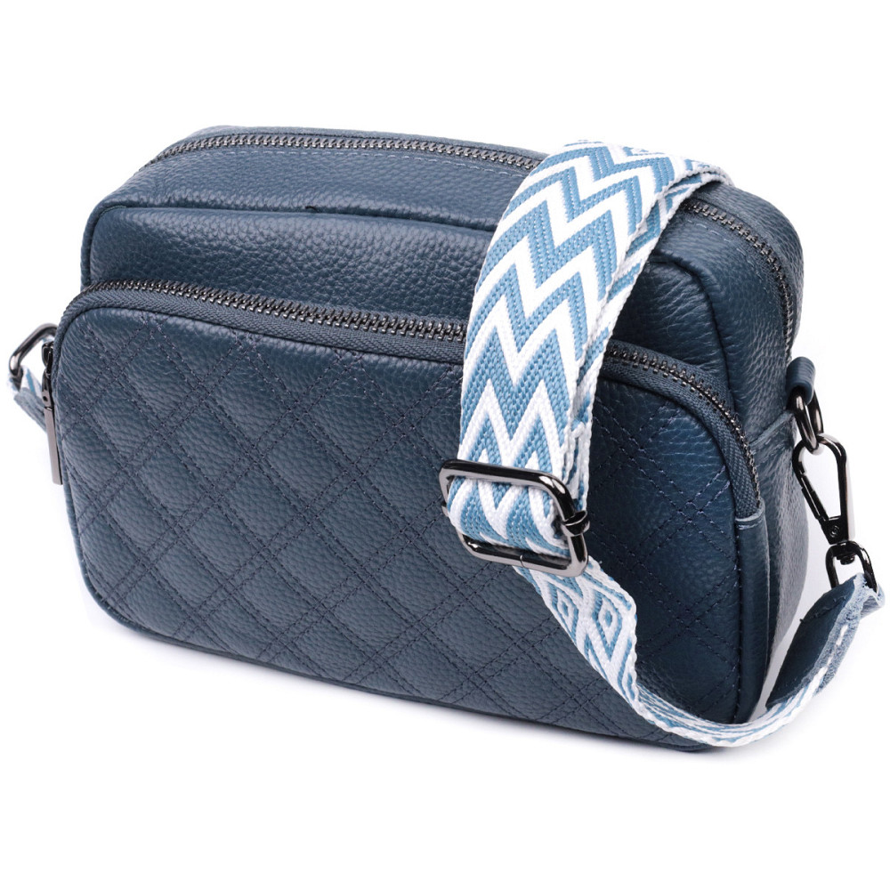 Стильная женская сумка прошитая ромбами на лицевой стороне из натуральной кожи Vintage 22636 Синяя Киев - изображение 1