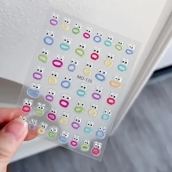 Стикеры для ногтей 3D – забавные мордочки, цветные самоклеящиеся гель-стикеры Киев