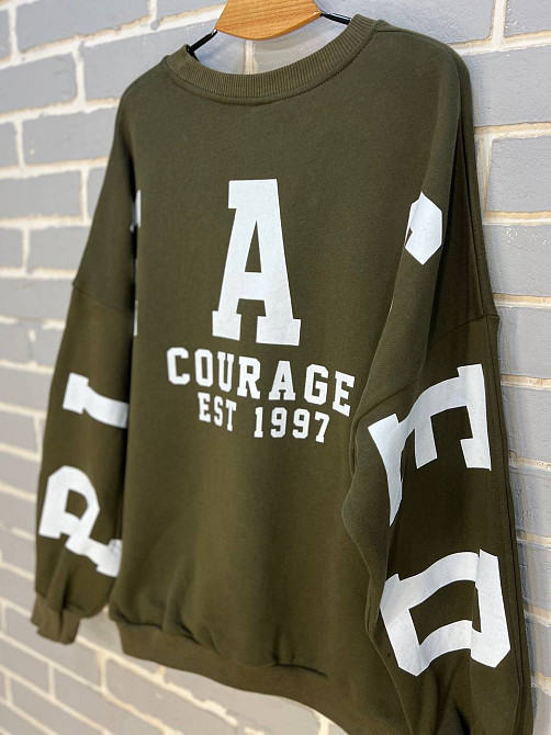 Свитшот женский DAVRAS 6000 оверсайз удлиненный надпись на спине PLEASED утепленный на флисе one size, зеленый, one size Киев - изображение 10