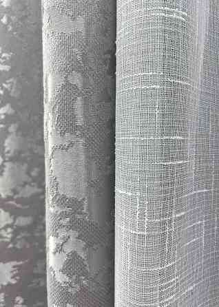 Комплект штор VR-Textil Льон Мармур 100х270 2шт і Тюль 300х270 1263ш-115т Світло-сірий з білим 71-125/1 Київ
