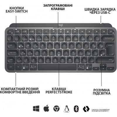 Клавиатура Logitech MX Keys Mini Wireless Illuminated UA Graphite (920-010498) Винница - изображение 5