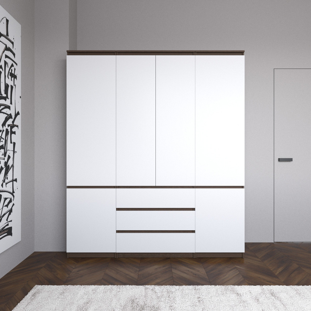Шафа для одягу VAYS зі штангою та полицями, 3 шухляди, комплект R9+R22-2 Венге Темний-Білий фасад Львів - фото 1