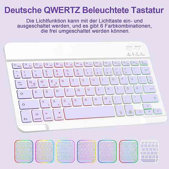 Чохол з клавіатурою для iPad 10 (10.9” 2022), iPad A16 11” (2025) QWERTZ знімна Bluetooth-клавіатура з підсвічуванням, лавандовий Київ