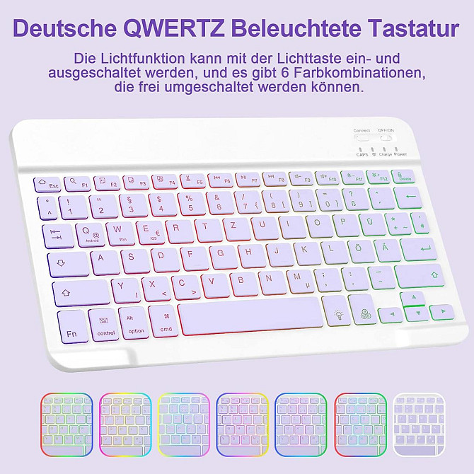 Чохол з клавіатурою для iPad 10 (10.9” 2022), iPad A16 11” (2025) QWERTZ знімна Bluetooth-клавіатура з підсвічуванням, лавандовий Київ - фото 3