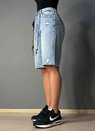 Шорты женские джинсовые Liana 620 бермуды потертые с поясом и кошельком большие размеры голубые, голубой, 31, 31, 85 см, 112 см Киев