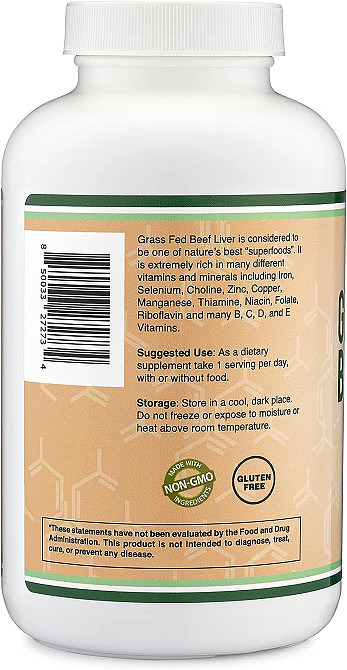 Говяжья печень травяного откорма Double Wood Grass Fed Beef Liver 1000 mg (на 2 капсули), 180capsules Луцк - изображение 3