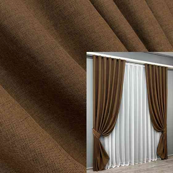 Комплект готовых штор VR-Textil Лен Мешковина № 1922ш Коричневый 150х270 см 2 шт (33-0988) Киев