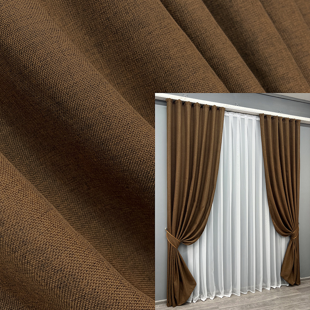 Комплект готовых штор VR-Textil Лен Мешковина № 1922ш Коричневый 150х270 см 2 шт (33-0988) Киев - изображение 1
