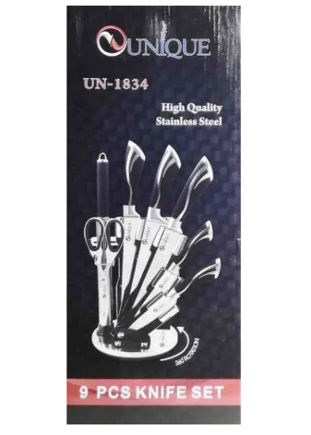 Набор кухонных ножей UNIQUE UN-1834 с подставкой 8 предметов: поварской, хлебный, овощной ножи из нержавеющей Одесса - изображение 2