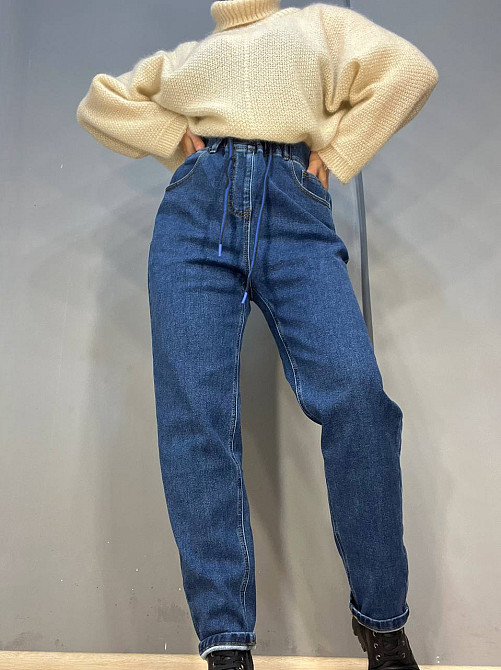 Джинси жіночі Vanver 8061 МОМ на резинці шнурок утеплені батал сині, синій, З2, З2, 88 см, 122 см Київ - фото 5