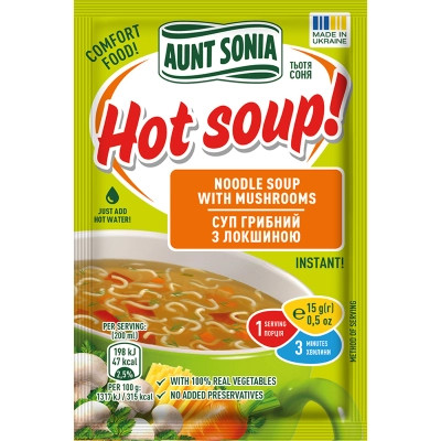 Пища быстрого приготовления Тьотя Соня Суп грибной с вермишелью 15 г (4820015102997) Винница - изображение 1
