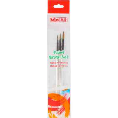 Кисточка для рисования Maxi набор 3 шт ворс белки, круглые (№ 1, 4, 8), короткая (MX60888) Винница