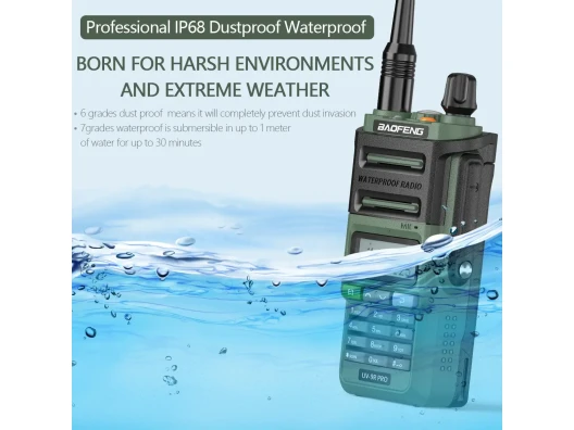 Радіостанція рація Baofeng UV-9R Pro 8W водонепроникна IP68 Type-C батарея 1800 мА·год (Зелений) Вінниця - фото 7