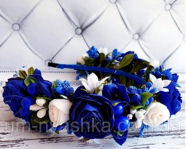 Обідок обруч з трояндочками "Синій Пишний" Кривий Ріг - фото 2