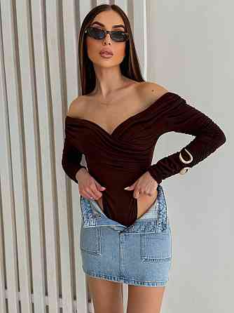 Женский романтичный боди с открытыми плечами трикотаж масло Шоколад Одесса