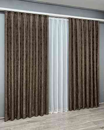 Комплект готових штор VR-Textil Жакард Sultan XO № 1557ш Коричневий 200х270 см 2 шт (32-435) Київ